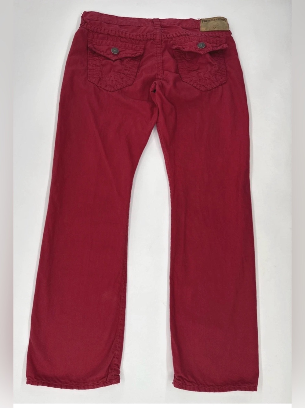 True Religion Red Jeans Mens 38x34 Ricky Relaxed Denim Thick Stitch SuperT Flap